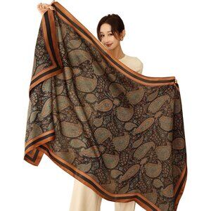 Women Brown -Fashion Flowers Print Scarves Winter Head Shawl Cotton Wrap